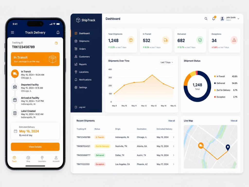 Dashboard of a delivery tracking app built as a capstone project by an Interlink learner